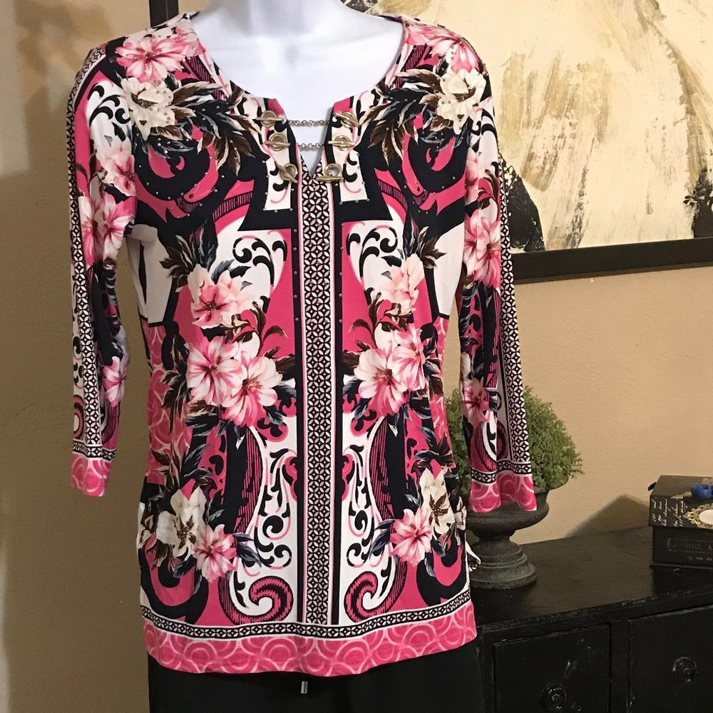 NWT JM Collection Pink Floral Blouse P/S